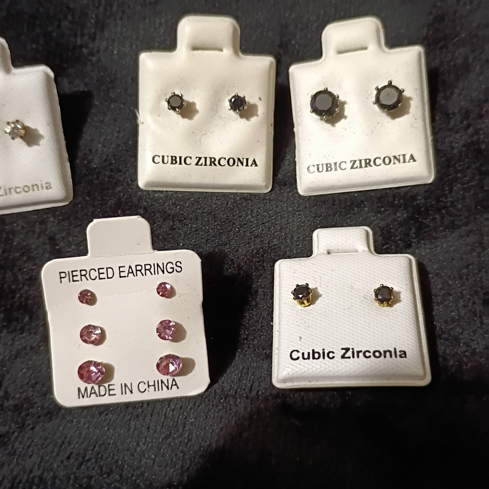 Cubic Zirconia Stud Earrings Set - Picture 2 of 4